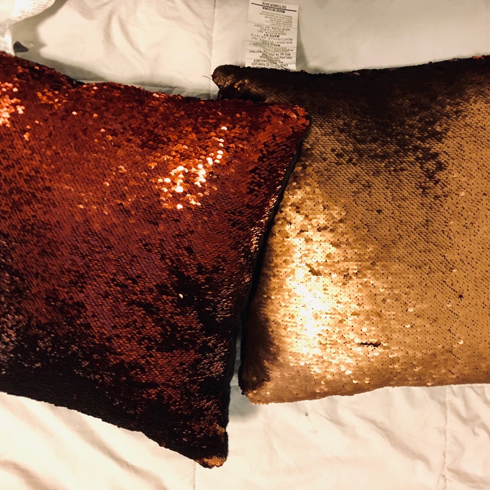 Colorblocked Sequin Gold and Copper Pillow Set (2)
